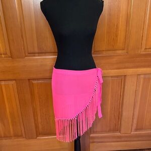 Hot Pink Fringe Tie-Side Skirt Cover-Up